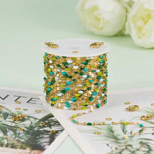 UMAOKANG Mixed Green Enamel Jewelry Chain Stainless Steel Chains Bulk - color: Gold-Green Colorful
