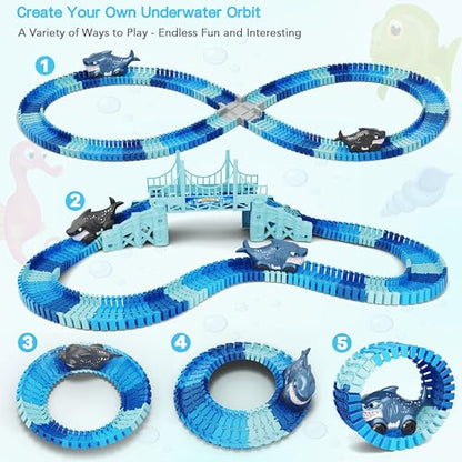Track Race Car Toys for Kids, Create A Ocean World Race Road Race Tracks - color: Blue-shark