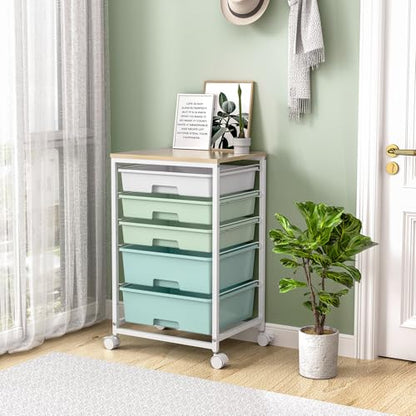 SYKIARIOL Rolling Cart with Drawers,5 Drawers Storage Cart,Light Green - color: Green