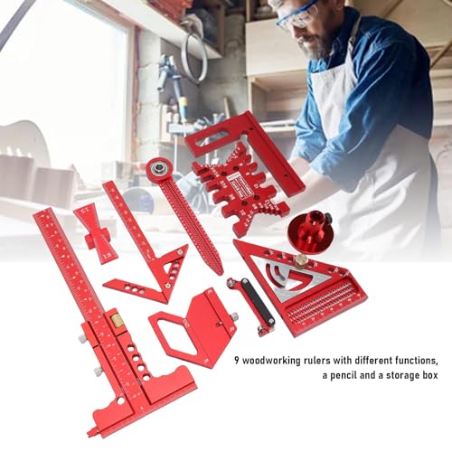 Woodworking Measurement Tool Kit with Storage Box, Project Layout Tools Set, Woodworking Measuring Marking Ruler Accurate Fast for Wooden Board Splicing Auxiliary