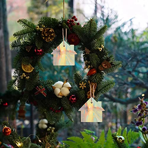 House Shape Hanging Wood House Unfinished Wood with Twines DIY Craft Ornament for Christmas Wedding Birthday Thanksgiving Party Decoration 20Pack