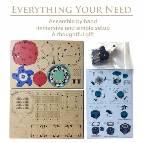 3D Wooden Puzzle Music Box with Light Up Four-Leaf Clover, DIY Mechanical Model Kit, Desktop Decoration Jewelry Box for Adults, Birthday (Rose Red)