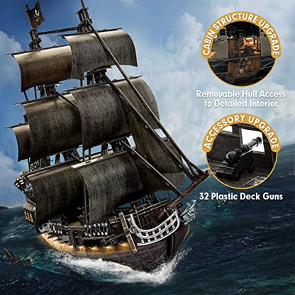 CubicFun 3D Puzzle for Adults Pirate Ship Puzzle Kit with LED Lights - style: LED Pirate Ship