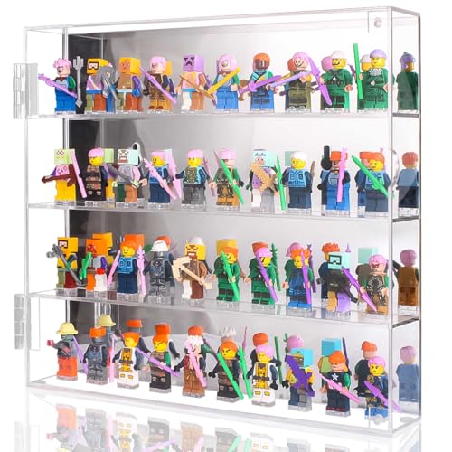 Acrylic Minifigure Display Case, Clear Display Cases for Collectibles with Mirrored, Figure Building Blocks Shadow Box, Small Anime Figure Thimble Showcase Holds 40 Minifigs (Figure not Included) - size: Minifigure Display Case