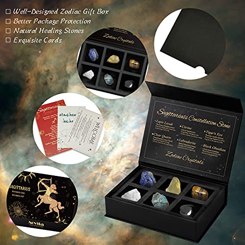 Sagittarius Crystals Gift Set, Zodiac Signs Healing Crystals Birthstones with Horoscope Box Set Sagittarius Astrology Crystals Healing Stones Gifts - color: Sagittarius