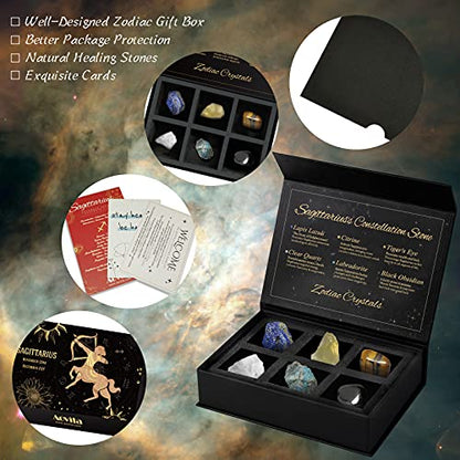 Sagittarius Crystals Gift Set, Zodiac Signs Healing Crystals Birthstones with Horoscope Box Set Sagittarius Astrology Crystals Healing Stones Gifts - color: Sagittarius
