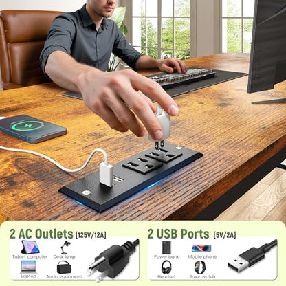 DurayLoly 47.2" Office Desk with Power Outlet & Monitor Stand,Rustic Brown - color: Rustic Brown, size: 47.2 IN