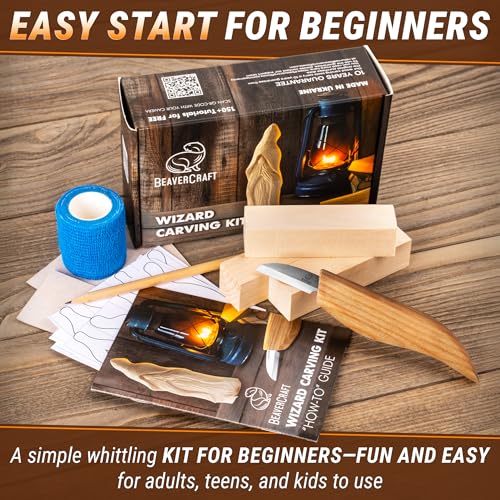 BeaverCraft DIY03 Wizard Whittling Kit for Beginners BW 18 pcs Whittling Wood Carving Blocks Basswood for Carving Wood