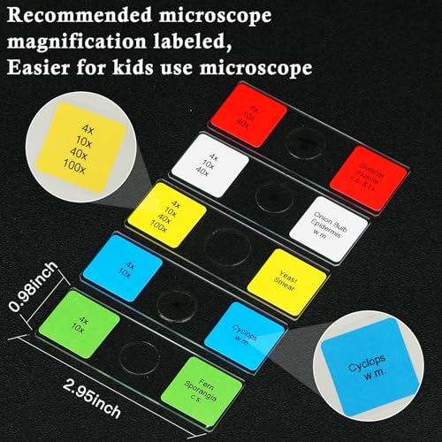 Microscope Slides with Specimens for Kids, 60 Lab-Grade Prepared Microscope Slides, Animal/Plant/Microbe/Tissue Samples, STEM Biology Kit for Homeschool, Classroom Labs & Science Education - size: Ages 8+