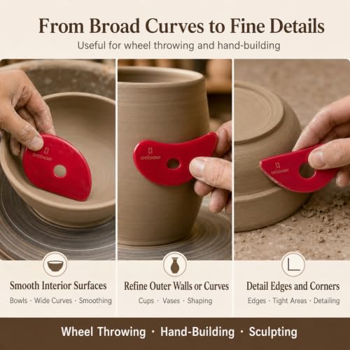 Diyoohomy 6pcs Soft Silicone Pottery Ribs for Ceramic, Mud and Clay Tools - color: red-6