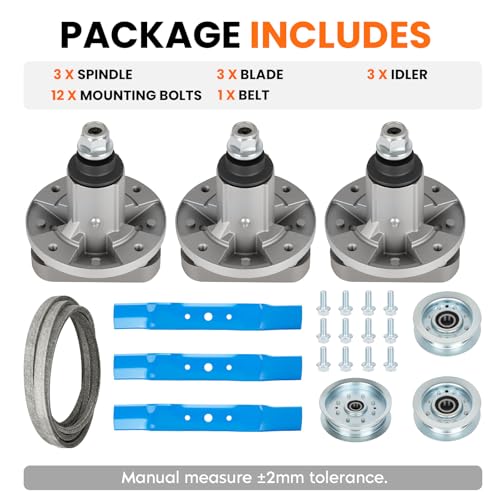 ILONPA 48 inch Deck Rebuild Kit Spindle GY20785 Assembly for John Deere L130, for John Deere L120, Includes Spindle GY20050, Blades GX20250, 1/2"x139" Belt GY20571, Idler GY20067 & GY22082 - size: 48 inch Spindle Kit Blue Blade