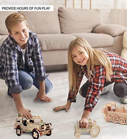 Puzzled 3D Puzzle Off-Road Vehicle Wood Craft Construction Model Kit, Fun & Educational DIY Wooden Toy Assemble Model Unfinished Crafting Hobby Puzzle to Build & Paint for Decoration 50 Pieces Pack