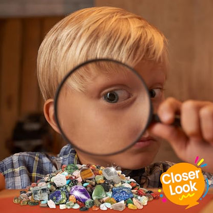 EDUMAN Rock Collection for Kids, 12 Specimens Box + 700g Real Crystals & Minerals STEM Gemstone Kit for Kids with Rock Identifier & Magnifier, Educational Geology Gift for Boys Girls Ages 6-12