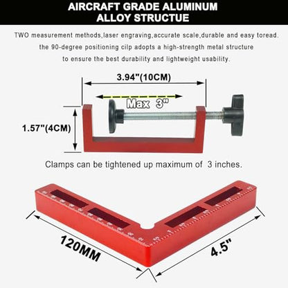 90 Degree Positioning Squares Right Angle Clamps for Woodworking - 4 Pack 5.5"Aluminum Alloy Woodworking Corner Clamps, for Picture Frame, Cabinet, Boxes, Drawers (4Pack 5.5'')