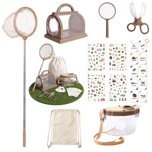 9 Pcs Bug Catcher for Kids, Outdoor Kids Explorer Kit with Magnifying Glass Butterfly Backpack & 6 Bug Catching Accessories, Outdoor Explorer Kit Nature Exploration Toys STEM Gift for Boys Girls 3-12