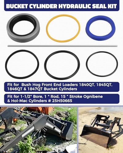 Bucket Cylinder Hydraulic Seal Kit Fit for Bush Hog 1840QT 1845QT 1846QT 1847QT Front End Loaders, Fit for 1-1/2" Bore, 1" Rod, 15" Stroke Cylinders, Replacement 25H41702