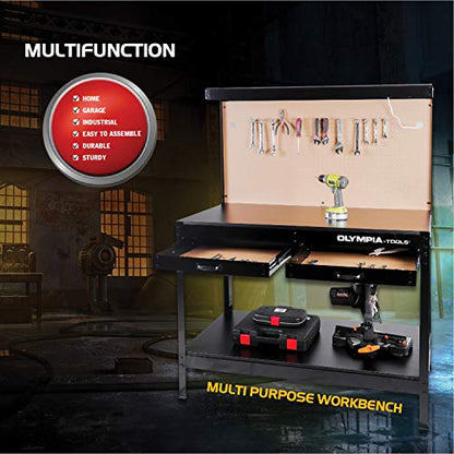 Olympia Tools Multi-Purpose Workbench With Light, 82-802 , Black - style: Quick Assemble