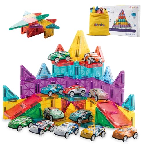Mini Magnetic Tiles 93PCS Set with 12 Cars, STEM Building Blocks for Kids - size: 93PCS