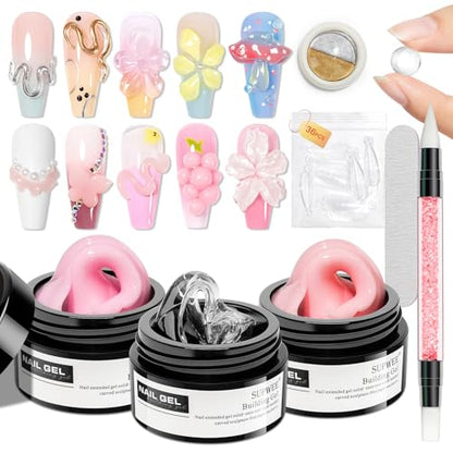 Sculpting Gel for 3D Nail Art Gel Non Stick Hand Solid Builder Gels - color: Clear&Pink&Nude