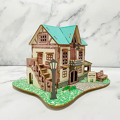 Log Cabin Mini House 3D Wooden Puzzle Building Kit for Adults Teens