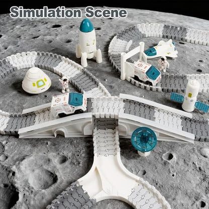 BEMITON Race Track Toy for Kids - Best Birthday Gift for 3 4 5 6 7 Year Old Boys, 290+ PCS DIY Flexible Track Playset, Creative Building Toys - color: White Space Race Track