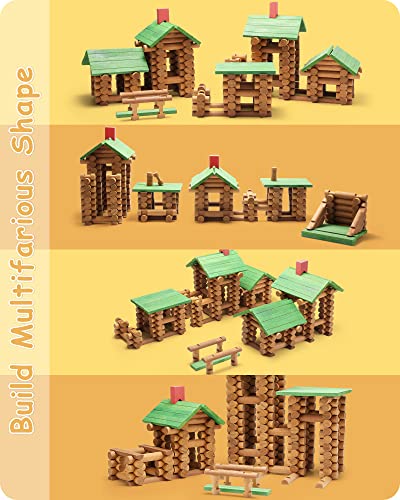 SainSmart Jr. 300 PCS Wooden Log Cabin Set Building House Toy for Toddlers, Classical STEM Construction Kit Compatible with Lincoln Logs for 3+ Kids - style: 300 PCS