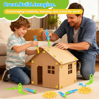 Cardboard Construction Kit for Kids, 173PCS Cardboard Tools Building Set for Family Team DIY Activities, Creative STEM Educational Toys, Easter Gifts for Kids
