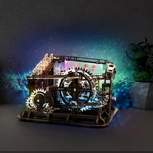 3D Wooden Puzzle Marble Run Mechanical Model Kit with LED Lights for Adults - style: Marble Run with LED Light