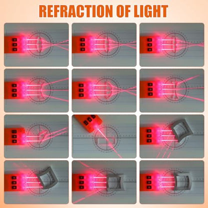 GLEAVI 1 Set Multifunction Optical Experiment Kit: Prism Optic Reflector Refraction Physics Prism Three Light Source Apparatus Physics Kit Optical Prism Lens Small Hole Plastic - size: 18.00X13.50X2.50CM