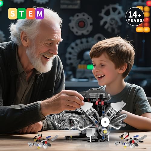 V8 Engine Model Kit that Works Visible Building Blocks Set with APP Control - size: Large