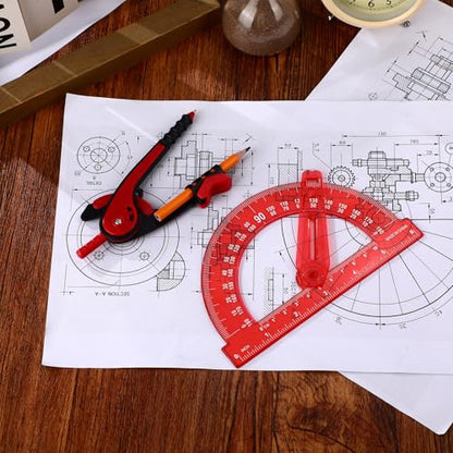Zonon 2 Pcs Protractor and Compass Set, Swing Arm Protractor, Red - color: Red
