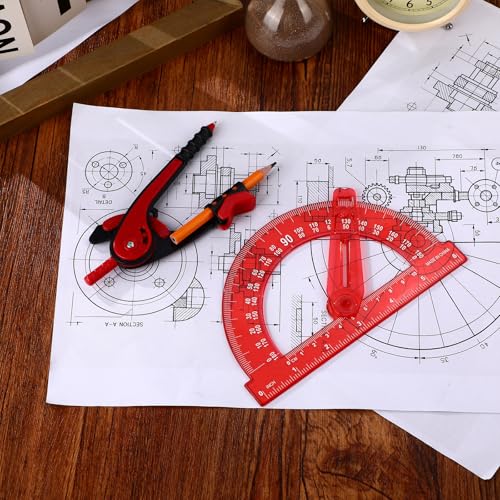 Zonon 2 Pcs Protractor and Compass Set, Swing Arm Protractor, Red - color: Red