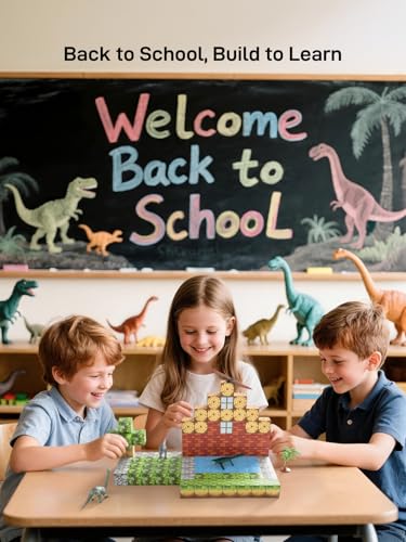 Veecafiodi Magnetic Blocks 108PCS, Dinosaur Magnetic Building Blocks with 6 Dinosaur Figures, Magnetic Blocks for Kids Ages 3-5, 4-8, STEM Construction Toy - color: Yellow