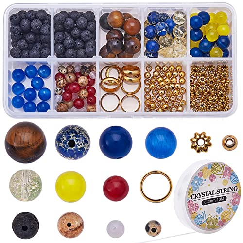 SUNNYCLUE 1 Box 310Pcs DIY Multilayer Solar System Bracelet Making Kit Natural Gemstone Universe Galaxy Nine Guardian Planets Necklace Beading Christmas Bracelet Jewelry Making Starter Craft Supplies - color: 6mm 8mm 10mm Beads 12mm Rings Plastic Box