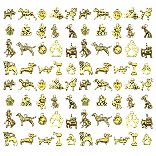 WOCRAFT 60pcs Antique Gold Dogs Charms for Jewelry Making Sets DIY Necklace Bracelet Keychain Crafting Charms Kit Craft Supplies (SN858) - color: Antique Gold, size: Dogs Charms