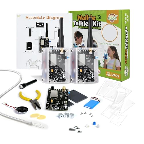 eUda+ STEM Walkie-Talkies Kit Building Toys for Boys Age 8-12-14-16-17+ Educational Games for Kids 8-12 Stem Kits for Kids Age 12-14 DIY Kits for Kids Teenage Girl Gifts (Assembly Version, RTC) - size: Assembly Version, Rec-Transparent Clear (RTC)