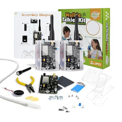 eUda+ STEM Walkie-Talkies Kit Building Toys for Boys Age 8-12-14-16-17+ Educational Games for Kids 8-12 Stem Kits for Kids Age 12-14 DIY Kits for Kids Teenage Girl Gifts (Assembly Version, RTC) - size: Assembly Version, Rec-Transparent Clear (RTC)