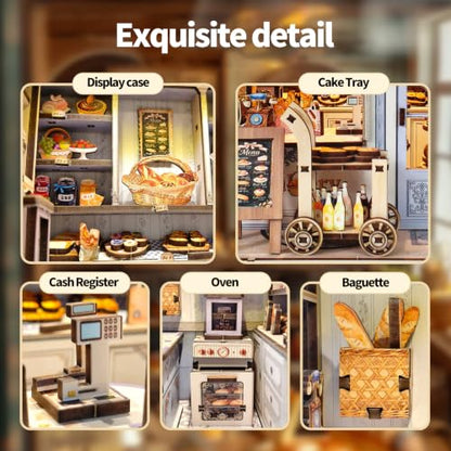 Music Park Book Nook Kit for Adults, 3D Wooden Puzzle Bakery House with LED - color: Bakery House