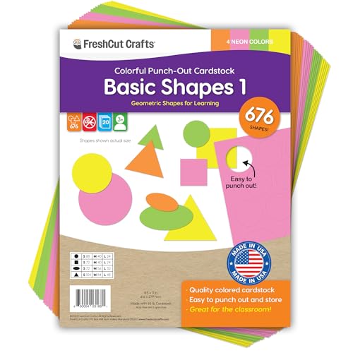 Circle Square Oval Triangle Cutouts, Neon, 676 Piece, Classroom Decor - color: Neon - Circle, Triangle, Square, Oval