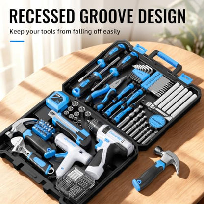 GRENPRO 188PC Blue Cordless Drill Tool Set for Wo&Men Tool Kit for Home Box - style: Blue Power Drill Set 188PC