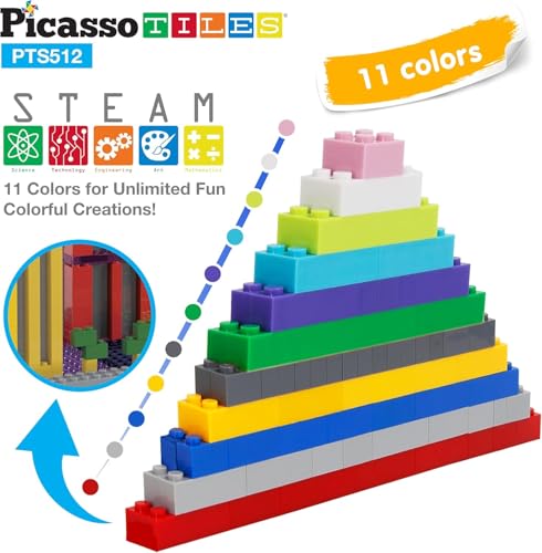 PicassoTiles 512 PCs Grand Playset Magnetic Tiles and Building Block Combo Creative Buildings & Figures Such as Bridges Hearts Unique Characters & More Educational STEM Toys Learning Activity Ages 3+ - color: 512pcs Magnetic Tile & Building Brick Combo