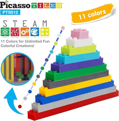 PicassoTiles 512 PCs Grand Playset Magnetic Tiles and Building Block Combo Creative Buildings & Figures Such as Bridges Hearts Unique Characters & More Educational STEM Toys Learning Activity Ages 3+ - color: 512pcs Magnetic Tile & Building Brick Combo