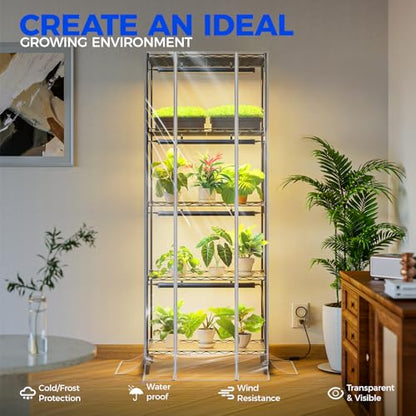 Barrina CX91Z Indoor Greenhouse with Grow Lights 5-Tier 100W 23.6x13.8x59IN - color: Yellow-CX91Z, size: 23.6x13.8x59IN w/ Tent