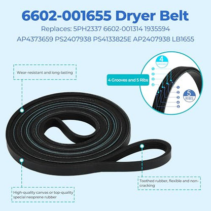 【UPGRADED】 DC97-16782A Fit for Samsung Dryer Roller Replacement Kit, Iclude DC93-00634A Dryer Idler Pulley, 6602-001655 Dryer Belt | High-Temperature & Wear-Resistant Materials By NISHCON - color: Blue