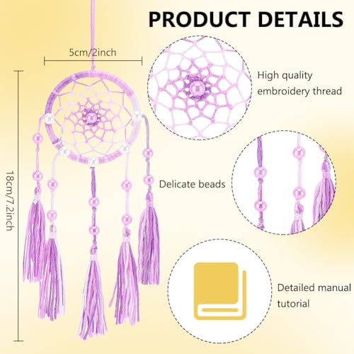 INFUNLY 8 Sets Small Dream Catcher Kit DIY Mini Dreamcatcher Making Kit with Instruction Dream Catcher Hanging Ornament Gradient Color for Bag Pendant Car Mirror Bedroom - style: 8cps