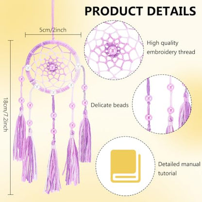 INFUNLY 8 Sets Small Dream Catcher Kit DIY Mini Dreamcatcher Making Kit with Instruction Dream Catcher Hanging Ornament Gradient Color for Bag Pendant Car Mirror Bedroom - style: 8cps