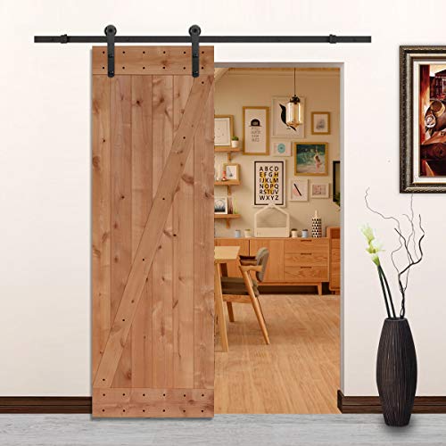 LUBANN 28 in. x 84 in. Rustic Z-Brace Hardwood Barn Door Unfinished Knotty Alder Solid Wood Barn Door Slab - size: 28X84 Z Brace