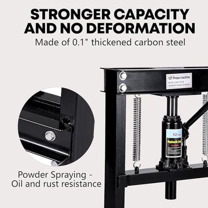 12T Steel Hydraulic Shop Press, Flat Head h-Frame Heavy Duty Press Machine