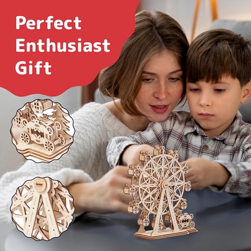 Prextex Ferris Wheel 3D Puzzle Wooden - 115 Precision Pieces Sturdy Wood - No Glue Needed for Assembly - Fun & Educational for Ages 8+ - Ideal for Hobbyists, Collectors, Decor, & Gifts - size: 115 pieces