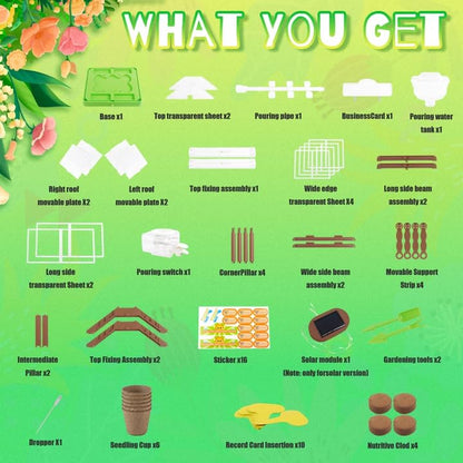 Kids Plant Growing Kit - Kids Greenhouse & Flower Growing Kit with Upgraded Irrigation & Grow Light – Perfect Gardening for Kids（Solar Green）